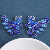 Zinc Alloy Hair Stick Findings, with enamel, Phoenix, plated, DIY, blue, 41*36mm 