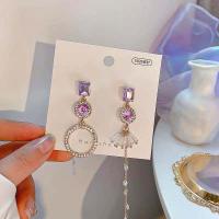 Asymmetric Earrings, 925 Sterling Silver, plated, fashion jewelry & for woman & with cubic zirconia 