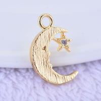 Colgante de Micro Pavé de Zirconía Cúbica, metal, Luna y estrella, chapado en color dorado, micro arcilla de zirconia cúbica, 10.5x9mm, Vendido por UD