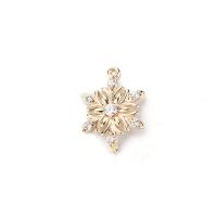 pièces de pendentif en laiton, flocon de neige, Placage de couleur d'or, pavé de micro zircon Vendu par PC