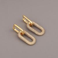 Befestiger Zirkonia Messing Ohrring, goldfarben plattiert, Micro pave Zirkonia & für Frau & hohl, 12x33mm, verkauft von Paar