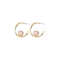 Plastic Pearl Zinc Alloy Earring, with Plastic Pearl, gold color plated, for woman, 71mm 