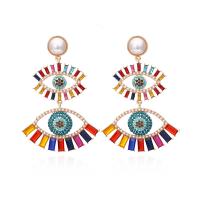 Boucle d'oreille en alliage de zinc en plastique perle, avec strass de résine & perle de plastique, Placage de couleur d'or, pour femme & creux, multicolore Vendu par paire