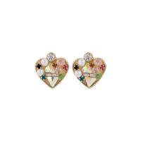 Zinc alliage strass Stud Earring, alliage de zinc, coeur, bijoux de mode & pour femme & avec strass Vendu par paire