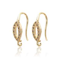 Brass Earring Drop Component, gold color plated, micro pave cubic zirconia 