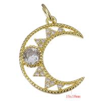 Colgante de Micro Pavé de Zirconía Cúbica, metal, Luna, chapado en color dorado, micro arcilla de zirconia cúbica & hueco, 15x18x2.5mm, agujero:aproximado 3.5mm, Vendido por UD