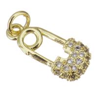 Colgante de Micro Pavé de Zirconía Cúbica, metal, Clip de papel, chapado en color dorado, micro arcilla de zirconia cúbica & hueco, 6.5x14x3mm, agujero:aproximado 2.5mm, Vendido por UD