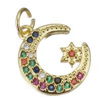 Cubic Zirconia Micro Pave Brass Pendant, Moon and Star, gold color plated, micro pave cubic zirconia Approx 3.5mm 