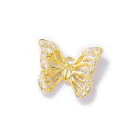 Cubic Zirconia Micro Pave Brass Pendant, Butterfly, gold color plated, micro pave cubic zirconia & hollow 