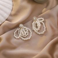 Plastic Pearl Zinc Alloy Earring, with Plastic Pearl, fashion jewelry & for woman, 48mm 