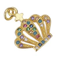 Cubic Zirconia Micro Pave Brass Pendant, Crown, gold color plated, micro pave cubic zirconia & hollow Approx 2.5mm 