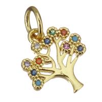 Cubic Zirconia Micro Pave Brass Pendant, Tree, gold color plated, micro pave cubic zirconia & hollow Approx 3mm 