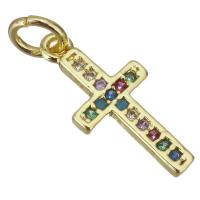 Cubic Zirconia Micro Pave Brass Pendant, Cross, gold color plated, micro pave cubic zirconia Approx 3.5mm 