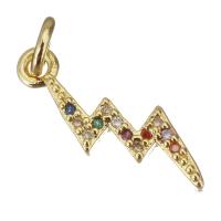 Cubic Zirconia Micro Pave Brass Pendant, Lightning Symbol, gold color plated, micro pave cubic zirconia Approx 3mm 