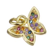 Cubic Zirconia Micro Pave Brass Pendant, Butterfly, gold color plated, micro pave cubic zirconia Approx 3mm 