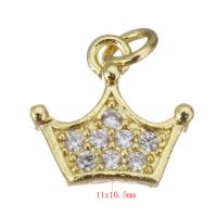 Cubic Zirconia Micro Pave Brass Pendant, Crown, gold color plated, micro pave cubic zirconia Approx 2.5mm 