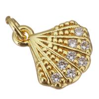 Cubic Zirconia Micro Pave Brass Pendant, Shell, gold color plated, micro pave cubic zirconia Approx 2.5mm 