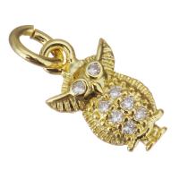 Cubic Zirconia Micro Pave Brass Pendant, Owl, gold color plated, micro pave cubic zirconia Approx 3mm 