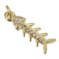 Cubic Zirconia Micro Pave Brass Pendant, Fish Bone, gold color plated, micro pave cubic zirconia Approx 2.5mm 