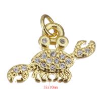 Cubic Zirconia Micro Pave Brass Pendant, Crab, gold color plated, micro pave cubic zirconia Approx 2.5mm 