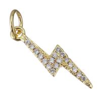 Cubic Zirconia Micro Pave Brass Pendant, Lightning Symbol, gold color plated, micro pave cubic zirconia Approx 3.5mm 