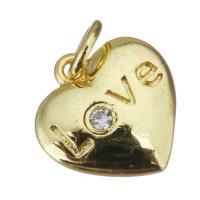 Cubic Zirconia Micro Pave Brass Pendant, Heart, gold color plated, with letter pattern & micro pave cubic zirconia Approx 3mm 