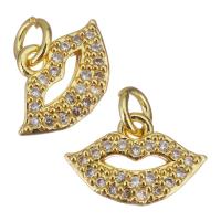 Cubic Zirconia Micro Pave Brass Pendant, Lip, gold color plated, micro pave cubic zirconia & hollow Approx 2.5mm 