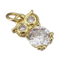 Cubic Zirconia Micro Pave Brass Pendant, Owl, gold color plated, micro pave cubic zirconia Approx 2.5mm 