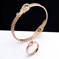 Titanium Steel Bracelet & Bangle, plated, fashion jewelry & for woman & with rhinestone, rose gold color, 2MMX5.5MM,1.8MMX3.9MM 