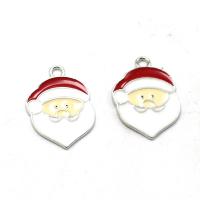 Zinc Alloy Christmas Pendants, Santa Claus, silver color plated, DIY & for woman & enamel, multi-colored 