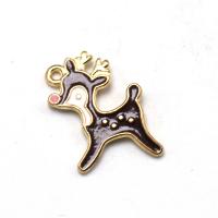 Zinc Alloy Christmas Pendants, gold color plated, DIY & for woman & enamel, brown 