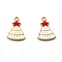 Zinc Alloy Christmas Pendants, gold color plated, DIY & for woman & enamel, white 