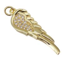 Cubic Zirconia Micro Pave Brass Pendant, Wing Shape, gold color plated, micro pave cubic zirconia Approx 2.5mm 