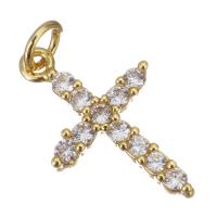 Cubic Zirconia Micro Pave Brass Pendant, Cross, gold color plated, micro pave cubic zirconia Approx 2.5mm 