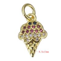 Cubic Zirconia Micro Pave Brass Pendant, Ice Cream, gold color plated, micro pave cubic zirconia Approx 3.5mm 