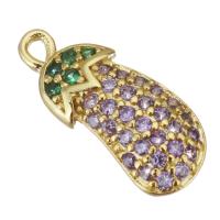 Cubic Zirconia Micro Pave Brass Pendant, Eggplant, gold color plated, micro pave cubic zirconia Approx 1.5mm 