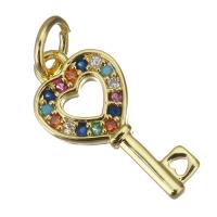 Cubic Zirconia Micro Pave Brass Pendant, Key, gold color plated, micro pave cubic zirconia & hollow Approx 3.5mm 