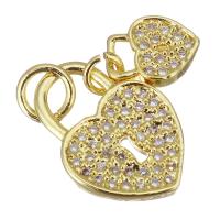 Cubic Zirconia Micro Pave Brass Pendant, Heart, gold color plated, micro pave cubic zirconia  Approx 3mm 