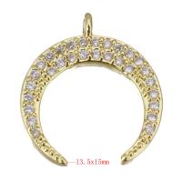 Cubic Zirconia Micro Pave Brass Pendant, Moon, gold color plated, micro pave cubic zirconia Approx 1mm 