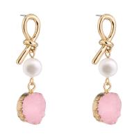 Boucle d'oreille de perle de goutte d'eau douce, alliage de zinc, avec quartz rose, Placage de couleur d'or, pour femme, rose Vendu par paire