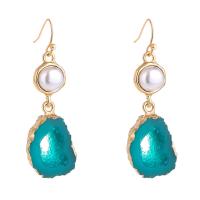 Boucle d'oreille de perle de goutte d'eau douce, quartz vert, Placage de couleur d'or, pour femme, vert Vendu par paire