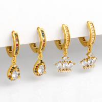 Huggie Hoop Drop Earring, Brass, with Cubic Zirconia, 18K gold plated, fashion jewelry & for woman, golden, 29*12mmm 