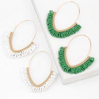 Brass Hoop Earring, with Seedbead, Letter V, plated, fashion jewelry & for woman 73*62mm 