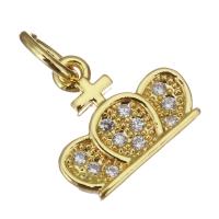 Cubic Zirconia Micro Pave Brass Pendant, Crown, gold color plated, micro pave cubic zirconia Approx 3.5mm 