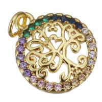 Cubic Zirconia Micro Pave Brass Pendant, Round, gold color plated, micro pave cubic zirconia & hollow Approx 2.5mm 