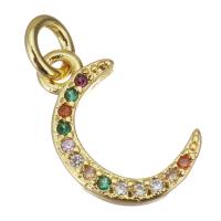 Cubic Zirconia Micro Pave Brass Pendant, Moon, gold color plated, micro pave cubic zirconia Approx 3mm 