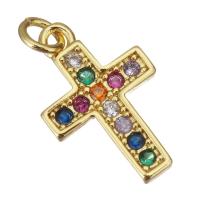 Cubic Zirconia Micro Pave Brass Pendant, Cross, gold color plated, micro pave cubic zirconia Approx 2.5mm 