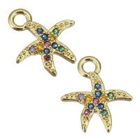 Cubic Zirconia Micro Pave Brass Pendant, Starfish, gold color plated, micro pave cubic zirconia Approx 2mm 