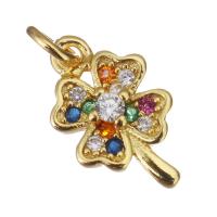 Cubic Zirconia Micro Pave Brass Pendant, Four Leaf Clover, gold color plated, micro pave cubic zirconia Approx 2.5mm 