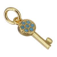 Cubic Zirconia Micro Pave Brass Pendant, Key, gold color plated, micro pave cubic zirconia Approx 3mm 